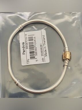 Authentic Pandora Two Tone Snake Chain Bracelet with 14k Clasp - 7.5 inches